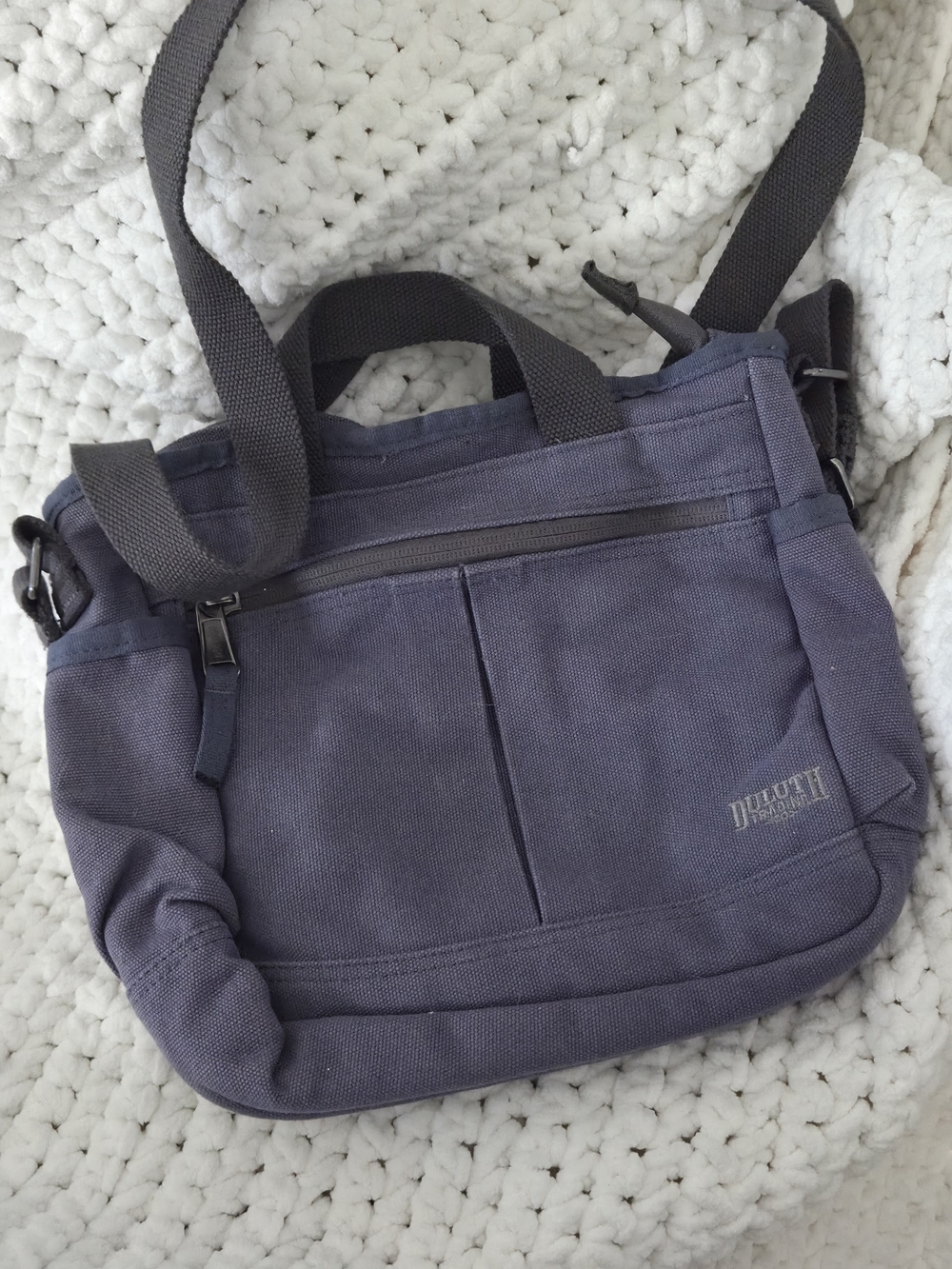Duluth Trading Co Navy Canvas Messenger Bag with Black Strap